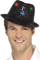 Sombrero de lentejuelas negro con luces LED