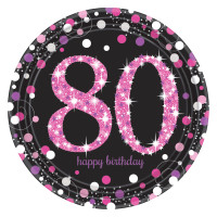 8 Pink 80th Birthday Pappteller 23cm