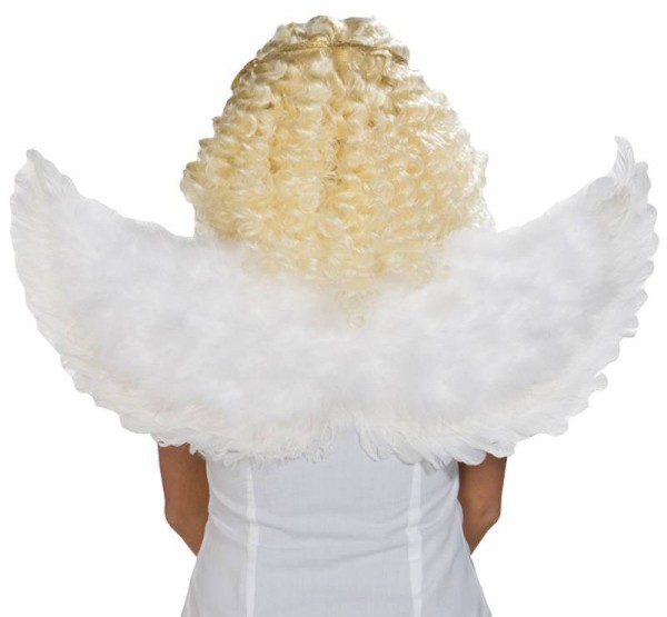 Białe pluszowe skrzydła anioła 76x36 cm