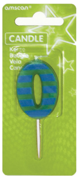 Fiesta number candle 0 for cakes green-blue striped