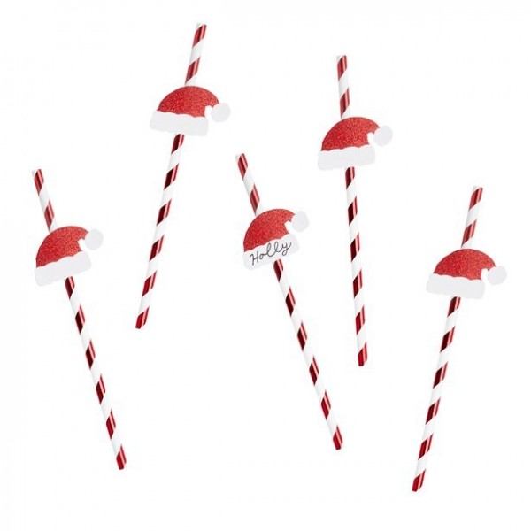 20 pailles en papier avec chapeaux de Noël