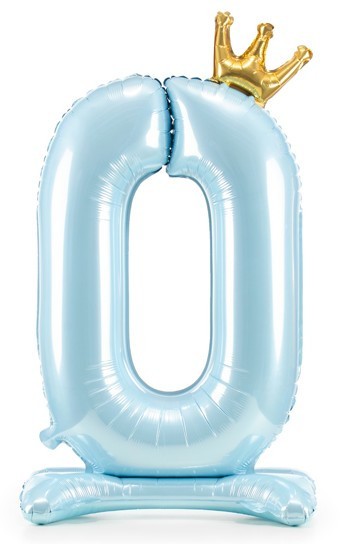 Babyblauw nummer 0 staande folieballon