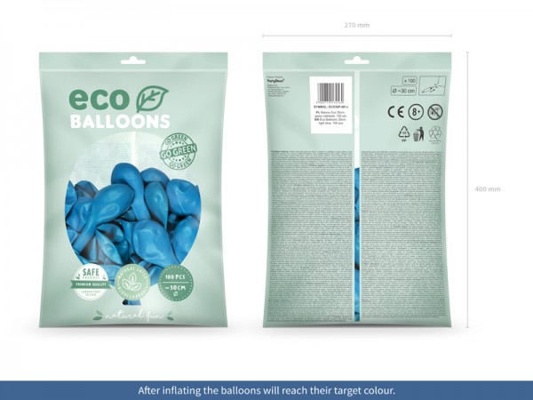 100 Eco Pastell Ballons babyblau 30cm