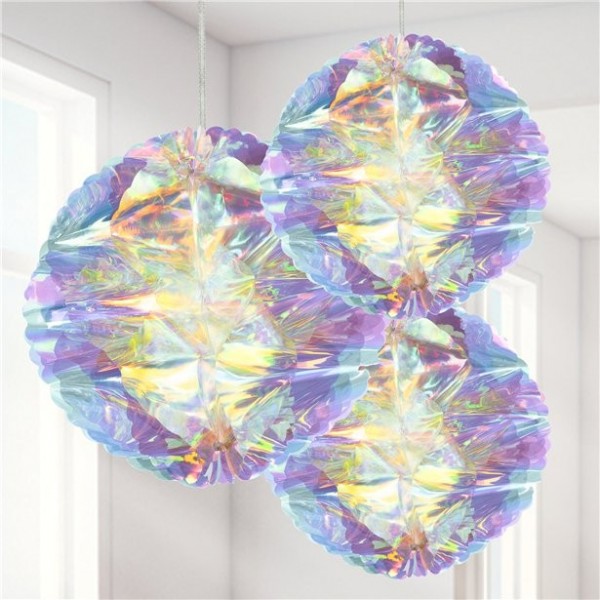3 holograficzne wiszące kule o strukturze plastra miodu 25 cm