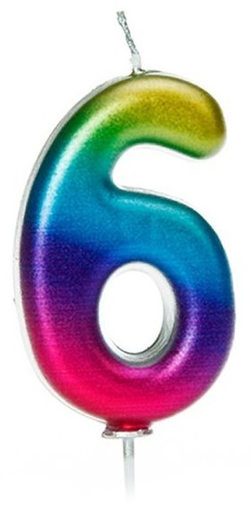 Rainbow number 6 cake candle 7cm