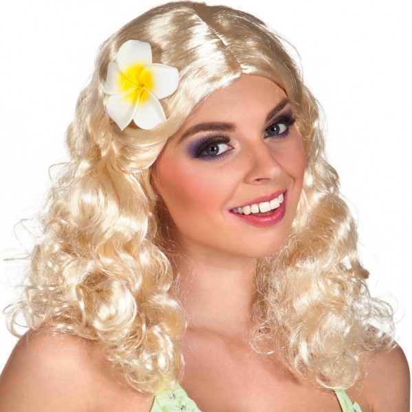 Blonde Hawaii wig with flower