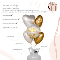 Vorschau: Golden Birthday Party Ballonbouquet-Set mit Heliumbehälter