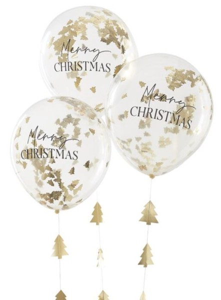 3 golden Christmas balloons with pendants