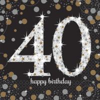 16 Gyldne 40-års fødselsdagsservietter 33cm