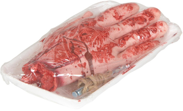 Abgetrennte Hand Blutig In Kühlregal-Verpackung