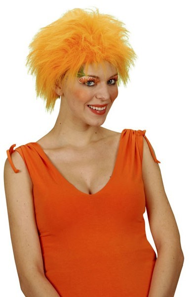 Oranje pruik met krullend hoofd