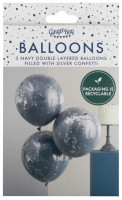 3 Blue Silver shreds Ballon-Set 46cm