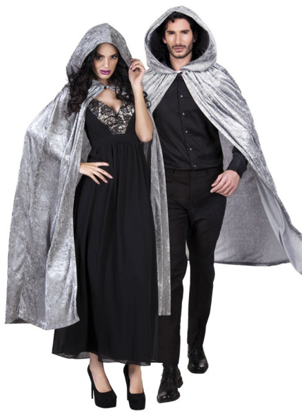 Elegant cape with hood in gray 170cm