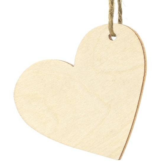 10 drewnianych zawieszek w kształcie serca 6 x 5 cm