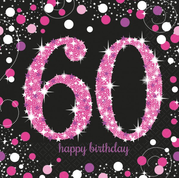 16 lyserød 60-års fødselsdags serviet 33cm