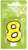 Crazy Birthday Party Number Candle 8 Yellow-White Dotted