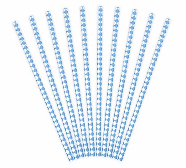 10 pailles en papier motif losanges bleu 19,5 cm
