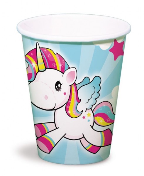 8 vasos de papel de amapola unicornio 250ml