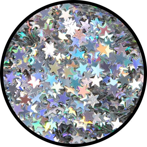Holographic stars scatter glitter in silver