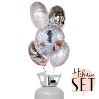 Vorschau: 1. Geburtstag Feuerwehr Ballonbouquet-Set mit Heliumbehälter