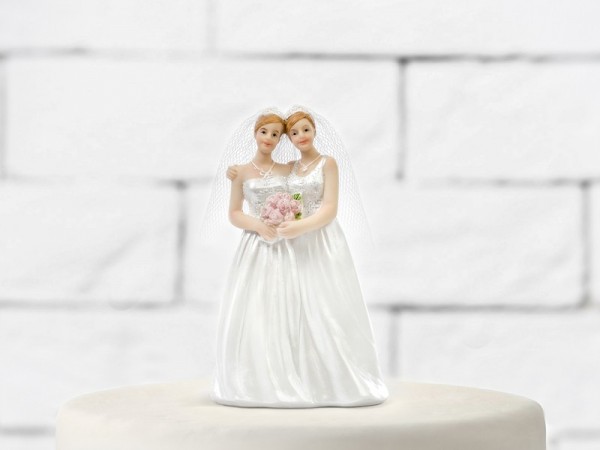 Décoration de gâteau 2 mariées avec bouquet 11cm