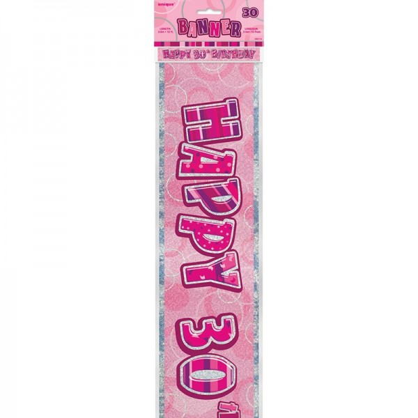 30th birthday pink glitter dream party banner