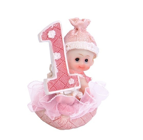 Deco Figurine 1st Birthday Baby Girl rosa 7cm