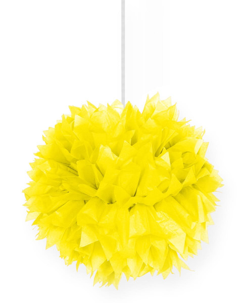 Boule déco jaune fluo pompon 30cm