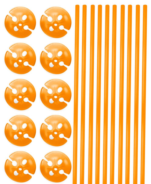 10 Ballonstäbe & Cups in Orange