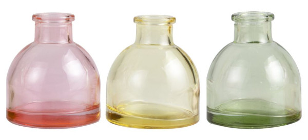 3 vasi in vetro colorato