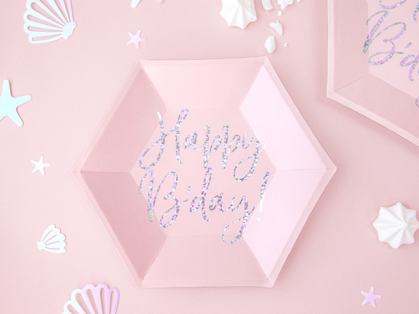 6 roze papieren verjaardagsborden 20 cm