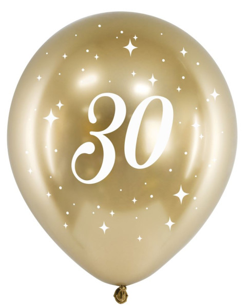 Balon z cyfrą 30 w kolorze 6, błyszczący, złoty, 30 cm