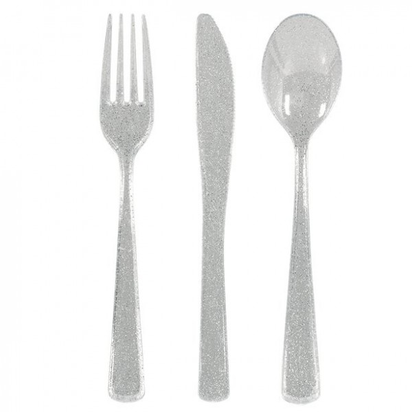 Silver glitter cutlery set, 48 pieces