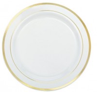 20 white gold rim plastic plates 19cm