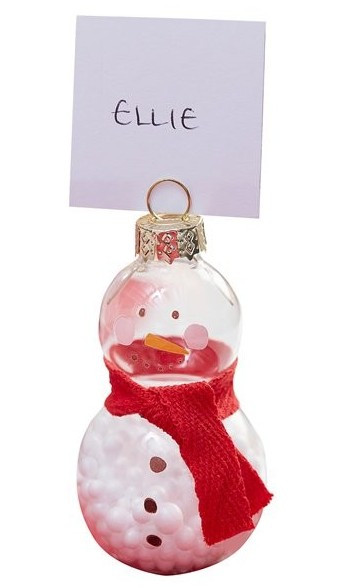 5 glass snowman place card holders