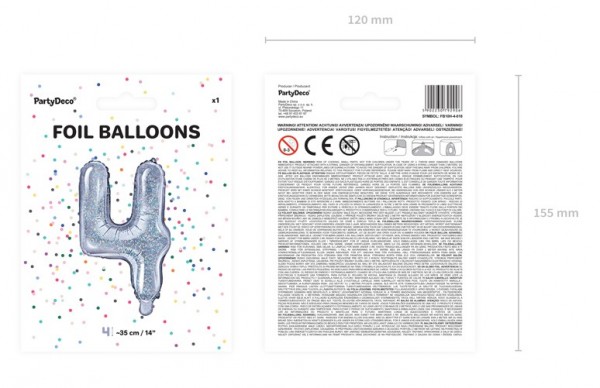 Holografischer Zahl 4 Folienballon 35cm 2