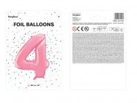 Vorschau: Zahl 4 Folienballon rosa 86cm