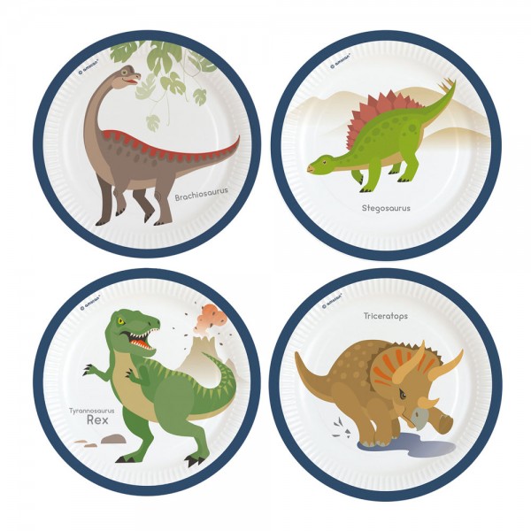 4 Happy Dinosaur party plates 23cm