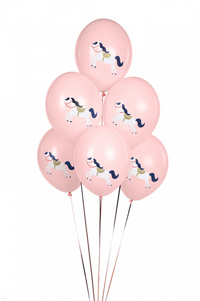 6 rosa glada hästballonger 30cm