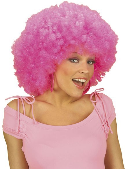 Neon pink Afro party wig