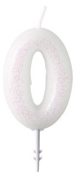 Glittering number candle 0 white 6.5cm