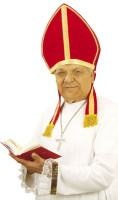 Sombrero de obispo aterciopelado en rojo y dorado