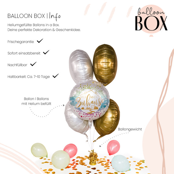 Heliumballon in der Box Willkommen Zuhause