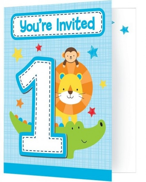 8 invitation cards 1st birthday blue