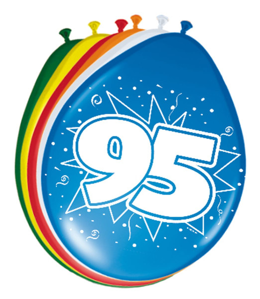 8 kolorowych balonów z numerami 95. urodziny