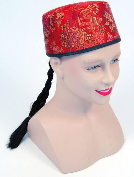 Red Asian braid cap
