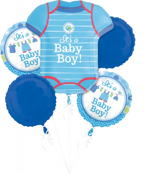 5 Folienballons im blauen Babyparty-Design