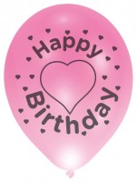 4 balony LED Happy Birthday z sercem