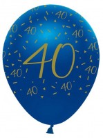 Oversigt: 6 latexballoner 40-års fødselsdag blå 30 cm