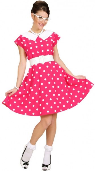 Pinkes Polka Dots 50er Jahre Kostüm Für Damen